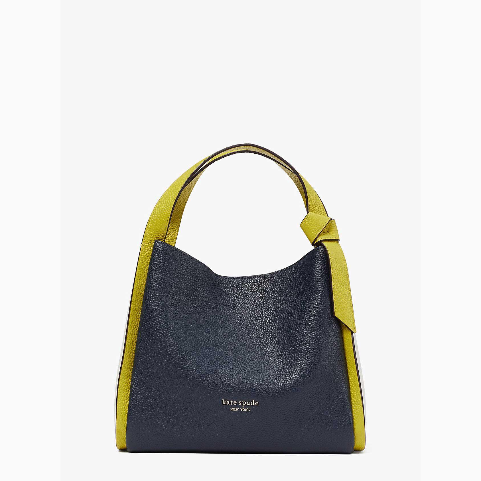 kate spade new york Knott Colorblocked Pebbled Leather and Suede Medium Top  Zip Satchel Bag